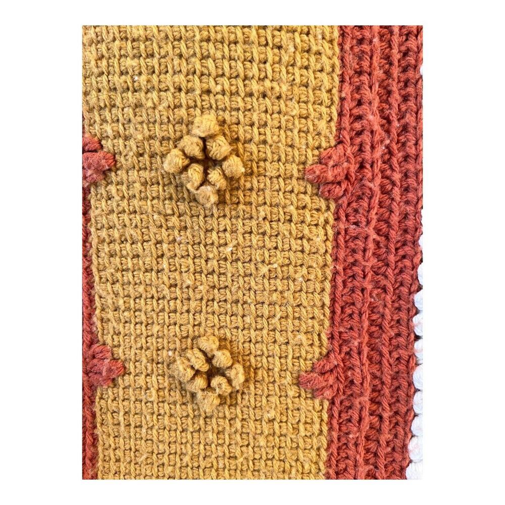 Handmade Afghan Retro Crochet Blanket Striped Orange Yellow 70s Fringe 66"x67" - Picture 3 of 5